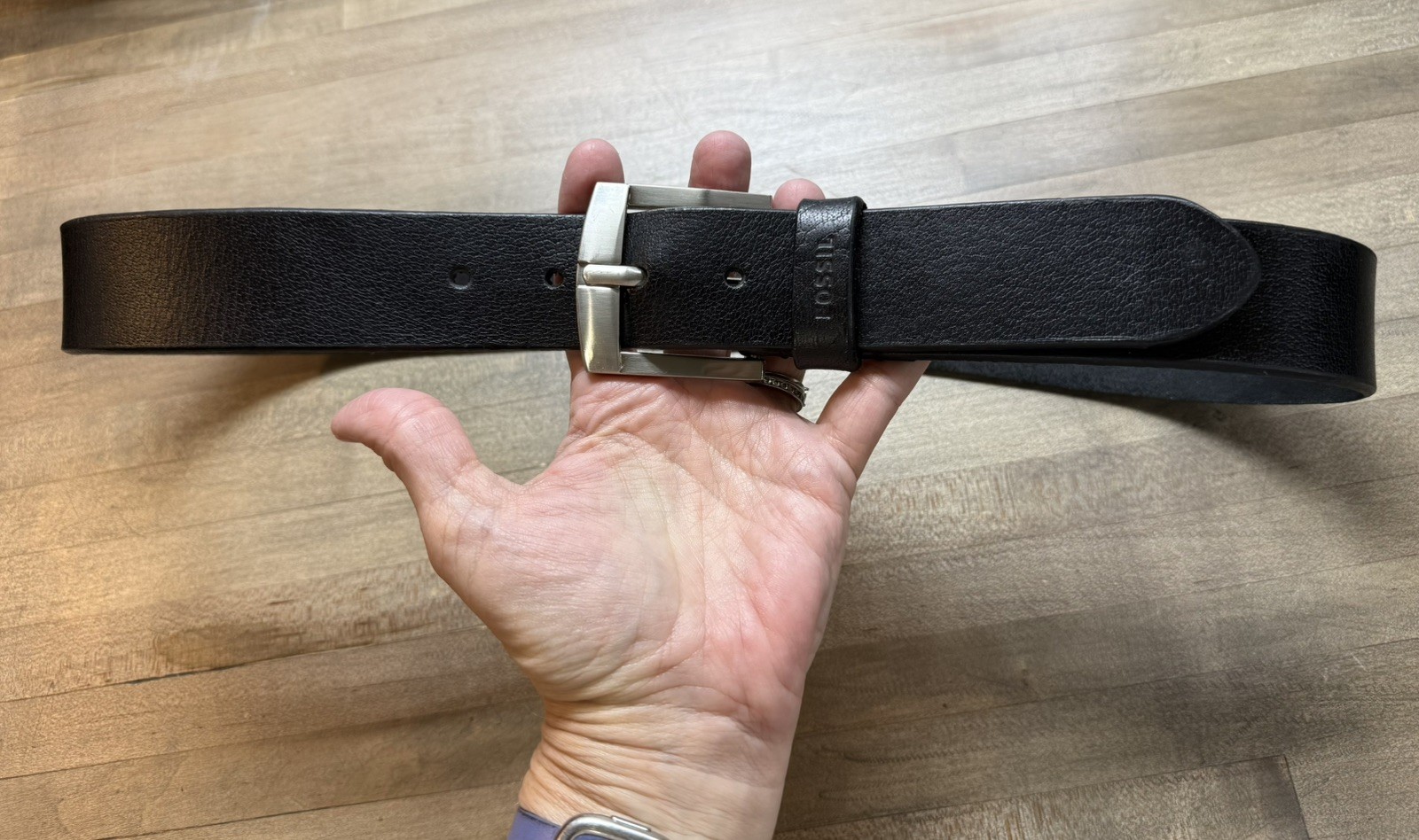 Fossil Joe Black Genuine Leather Belt Mens 36 Brushed Nickel Buckle (hbp1)