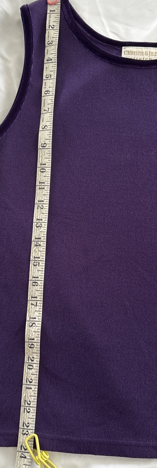 Stretch Scoop Neck Tank, Purple Plum, Velvet Look Trim, Sz L Y2K, Cottage Core