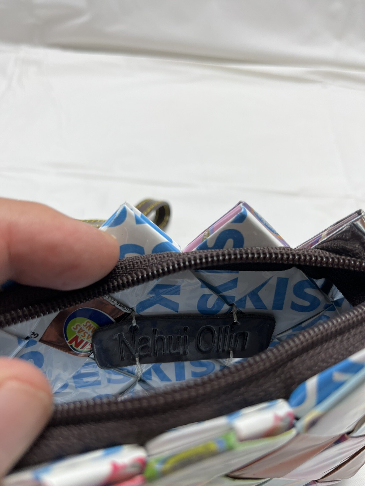 Festive “Kisses” Nahui Ollin Recycled Multicolored Pouch EUC 6” x 3.5”