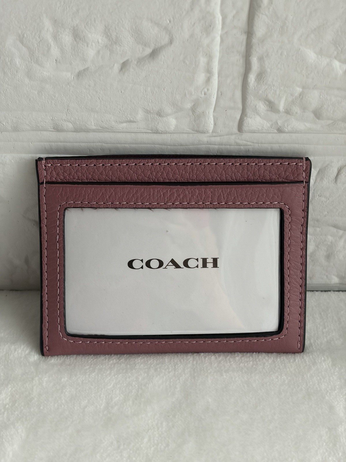 Coach Pink Leather Heart Rivet Slim ID/Document Holder Card Case ID Window