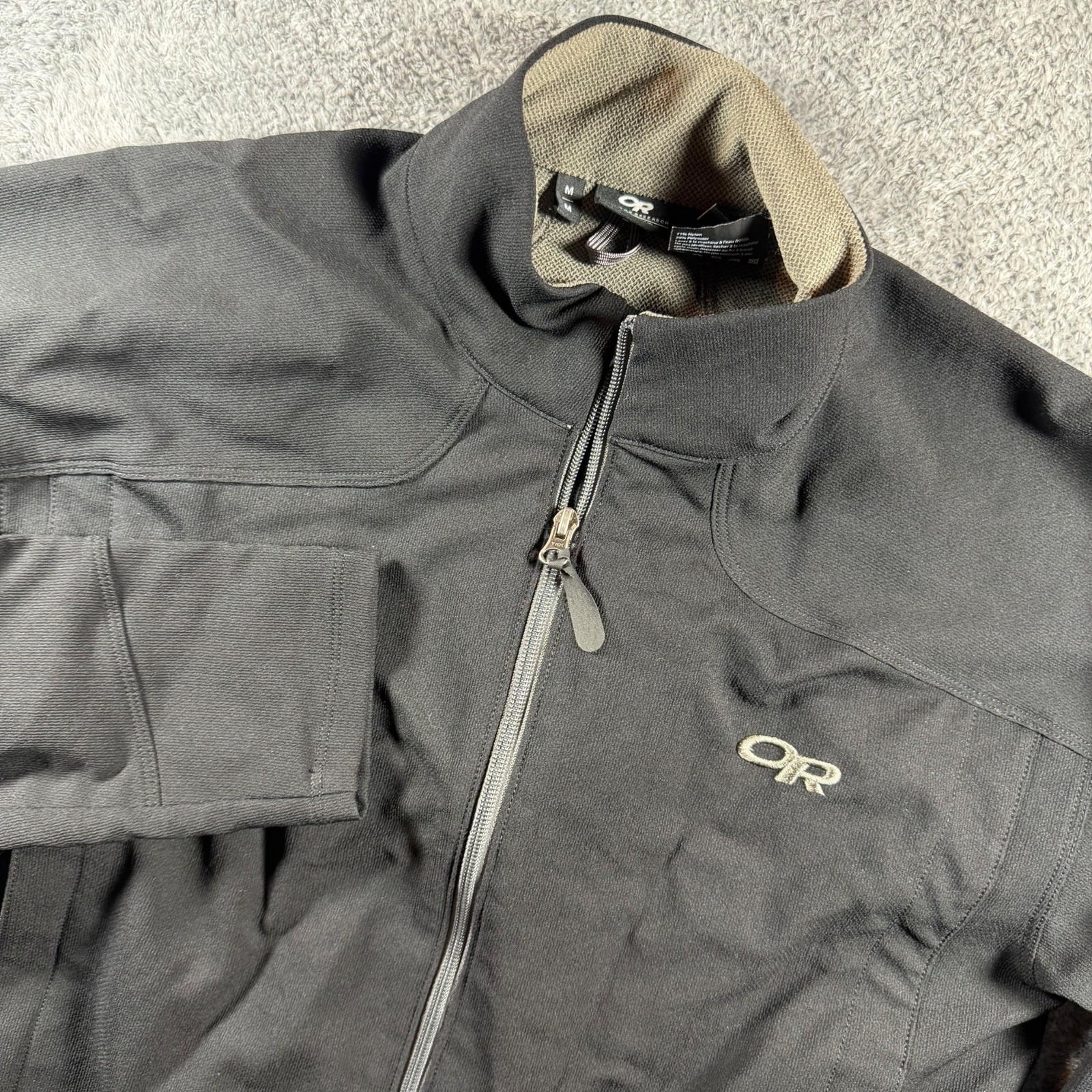 Outdoor Research Jacket Mens Medium Black Full Zip Transfer Soft Shell Hiking