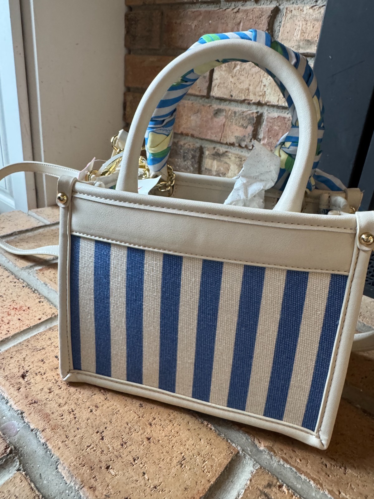 Betsey Johnson XO Lucy Lemons Stripes Satchel Crossbody Bag Scarf Bow Charm