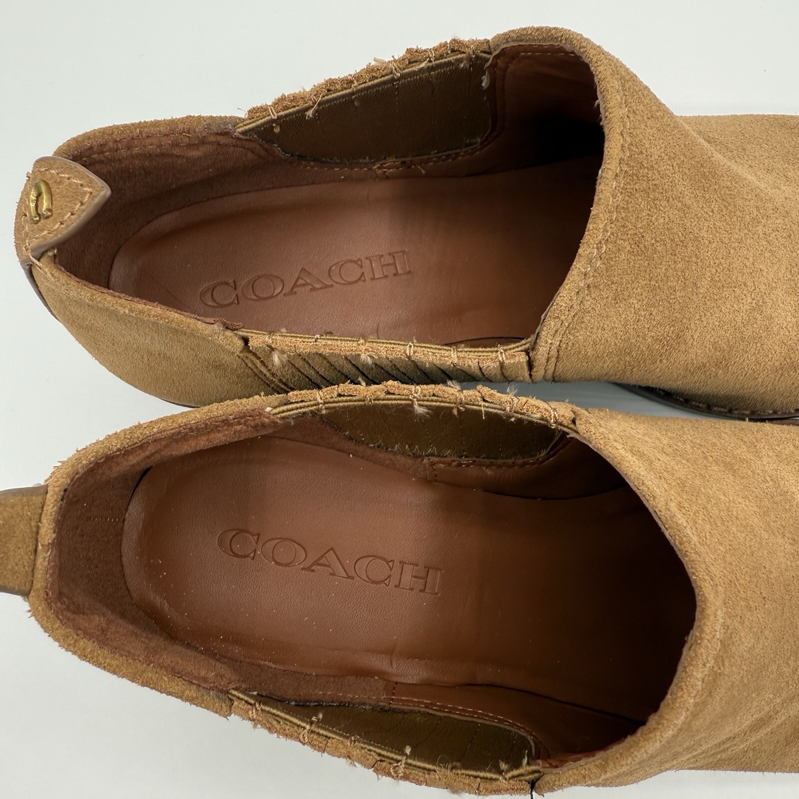 Coach Devin Suede Ankle Bootie Tan Chelsea Elastic Gore Block Heel Womens 8B