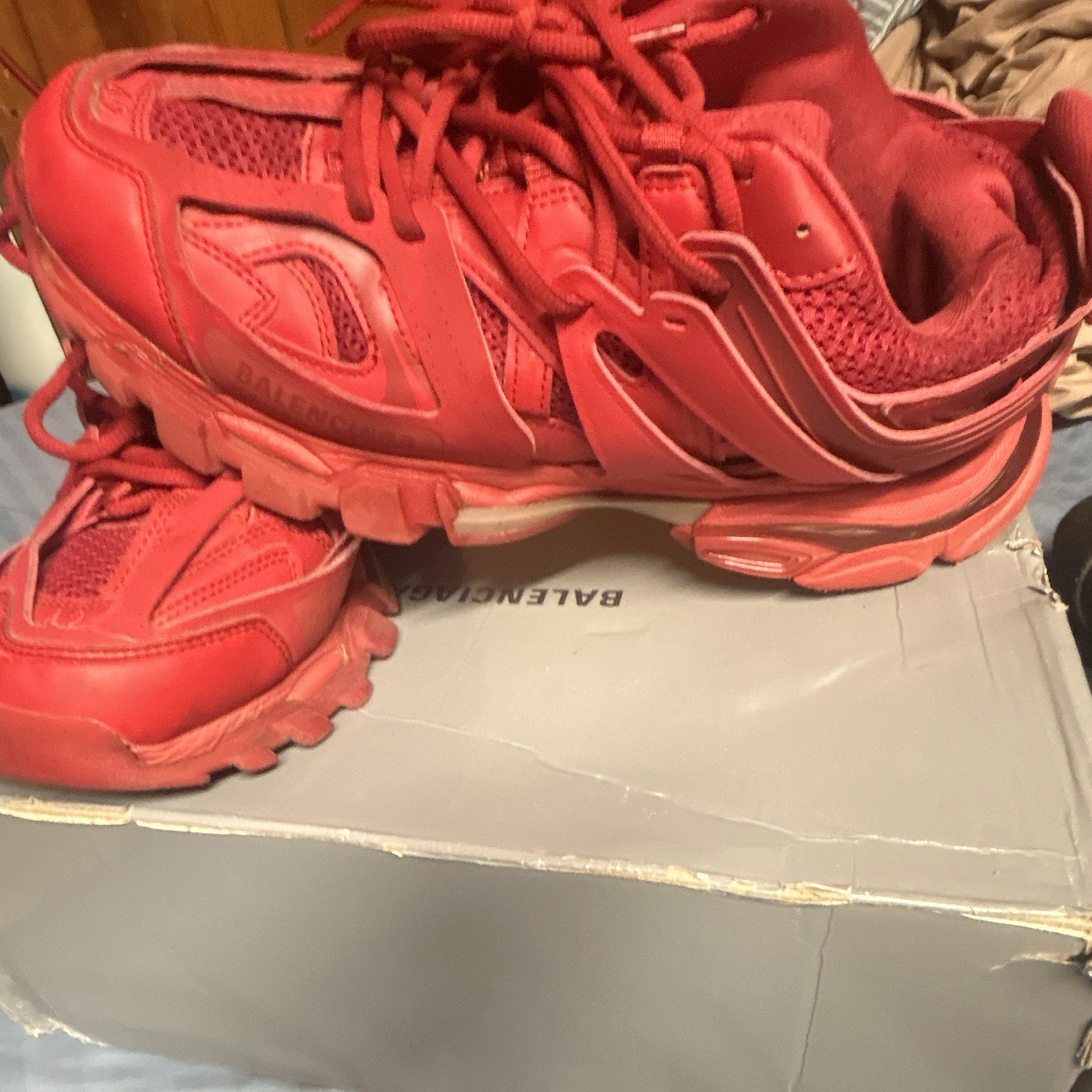 Balenciaga Track Men’s Red Low Top Lace-Up Mesh Athletic Sneakers
