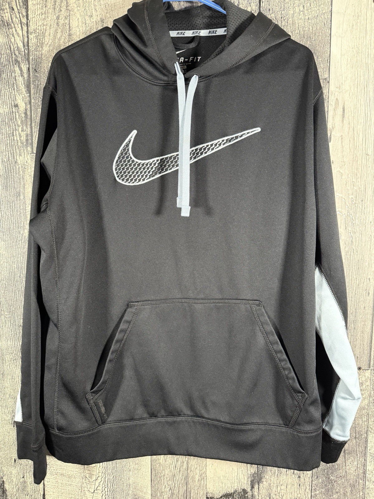 Mens Nike Therma Fit Black Light Blue Hoodie Sweatshirt Size Large