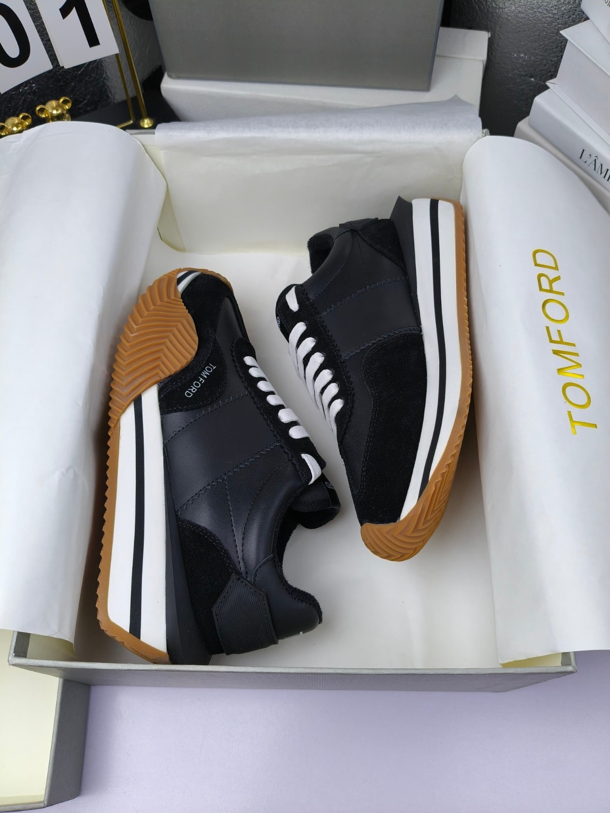 TOM FORD Mick Black Platform Fleece Lined Sneakers For Men