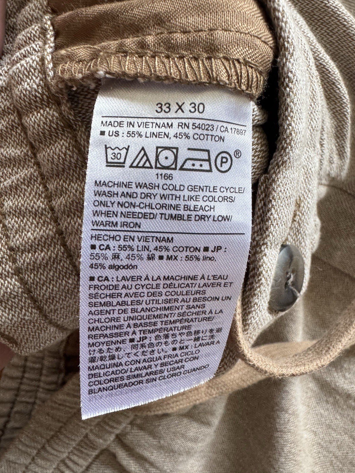 Banana Republic Men’s Brown Linen Cotton Twill Athletic Tapered Pants 33X30