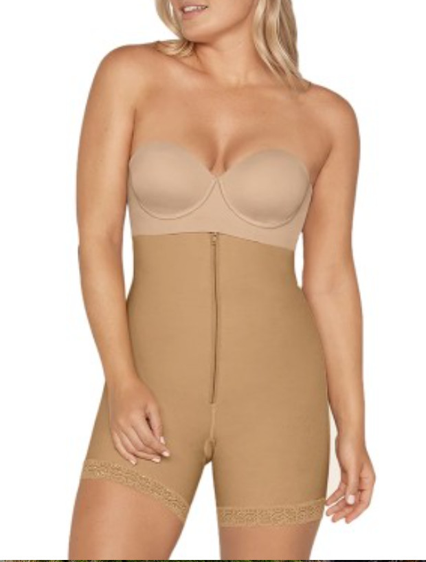 Leonisa E5020 Strapless Bodysuit Shaper Short with Booty Lifter Beige Size M