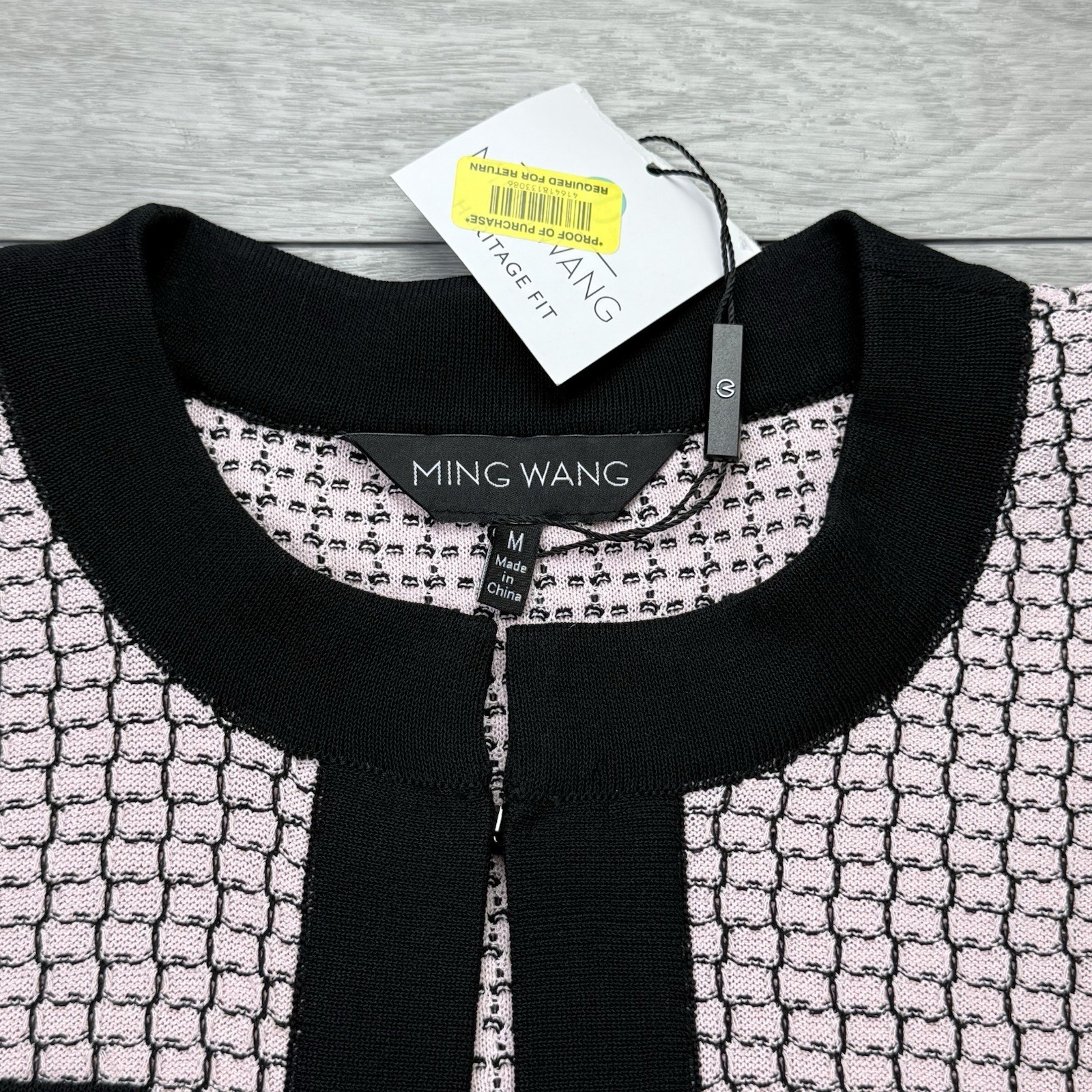 NWT Ming Wang Pale Pink & Black Knit Cardigan Sweater Jacket Top Heritage Fit M