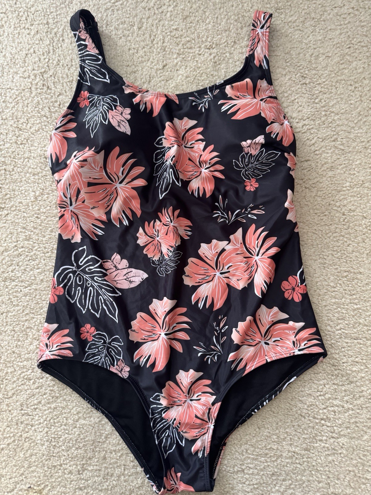 Hollipick One-Piece Swimsuit Black/Pink/White Tropical Floral Women’s Plus 14W
