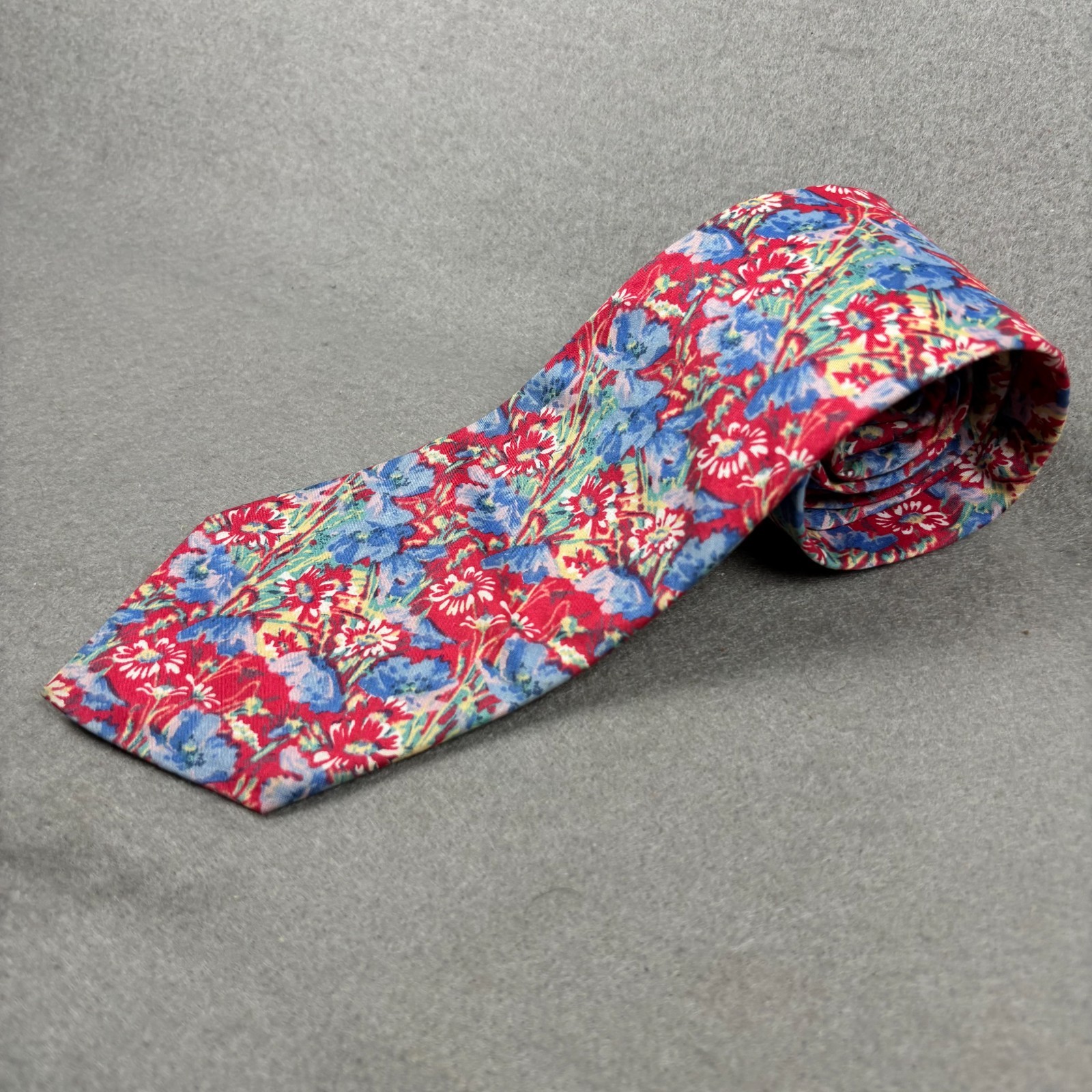 Altea Blue Red Chain Link Geometric Silk Tie Made Italy Woven Designer 3.25″