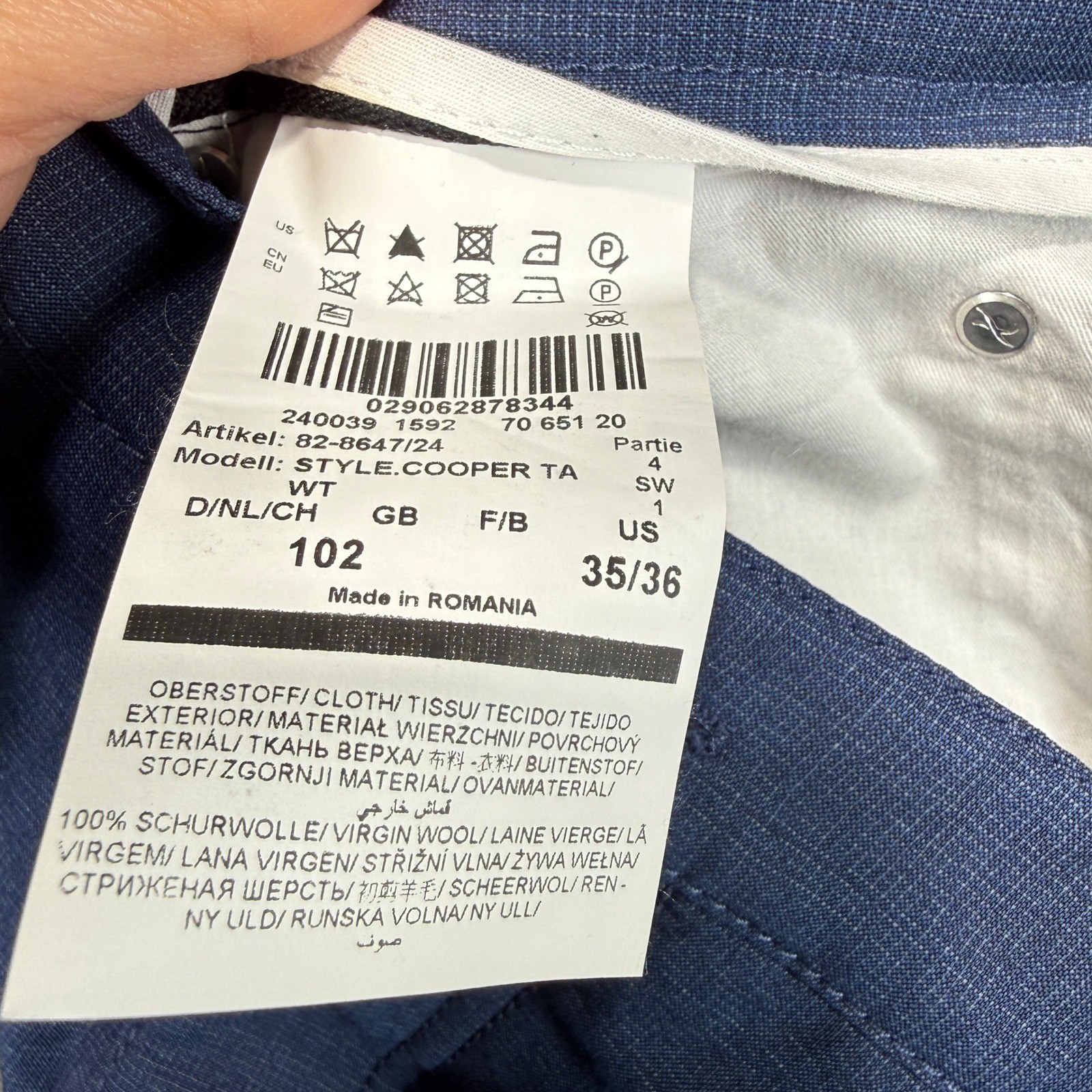 Brax Cooper Fancy Trousers Mens 35×30 Blue Virgin Wool Regular Fit Five Pocket