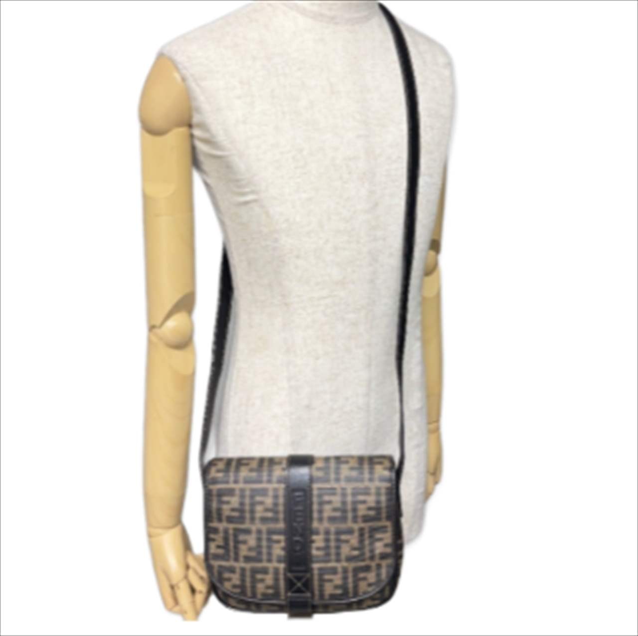 FENDI Zucca Shoulder Flap-style MBZ963 Canvas Brown Size: W:9.1 × H: 7.9 in.