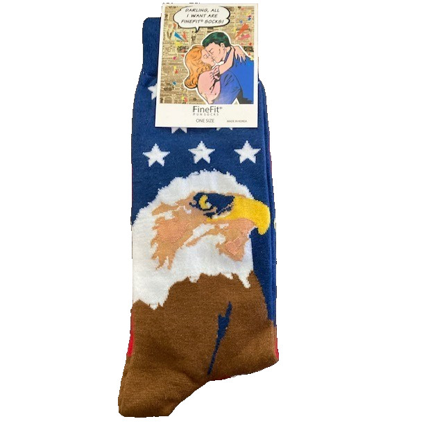 FineFit Fun Socks Mens One Size American Flag Eagle Stars Stripes Patriotic