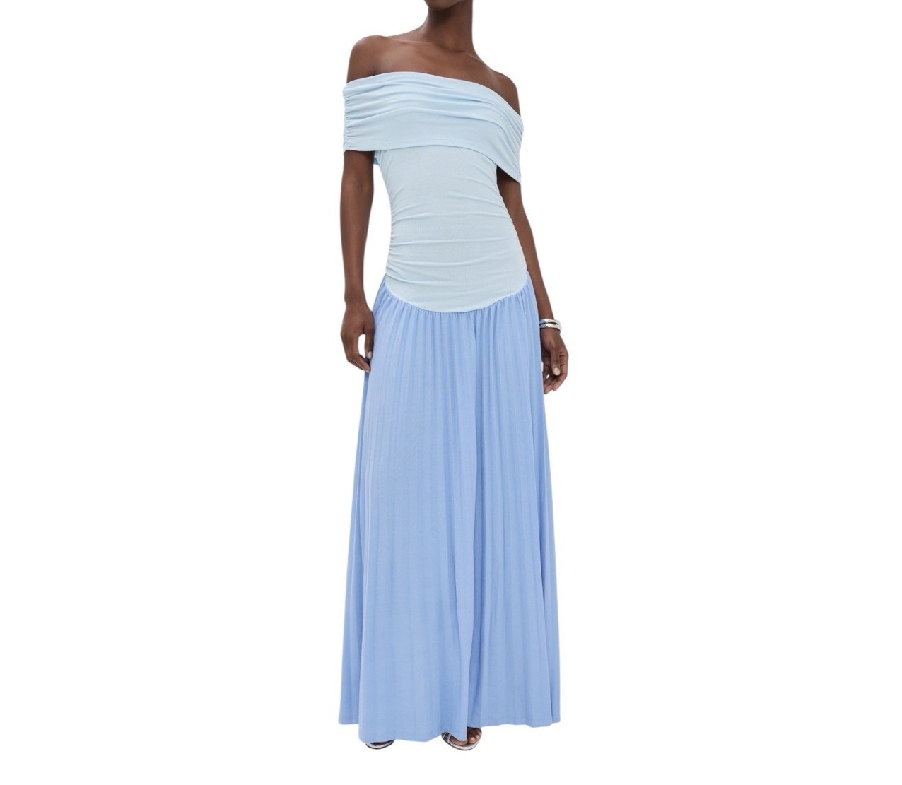 NWT Lioness Field of Dreams Maxi Dress Blue Large Ruched Pleated Knit