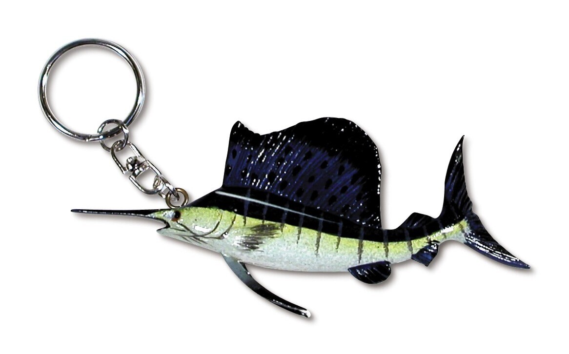 Hand Painted Blue Striped Marlin Sailfish Key Chain Key Ring F822S