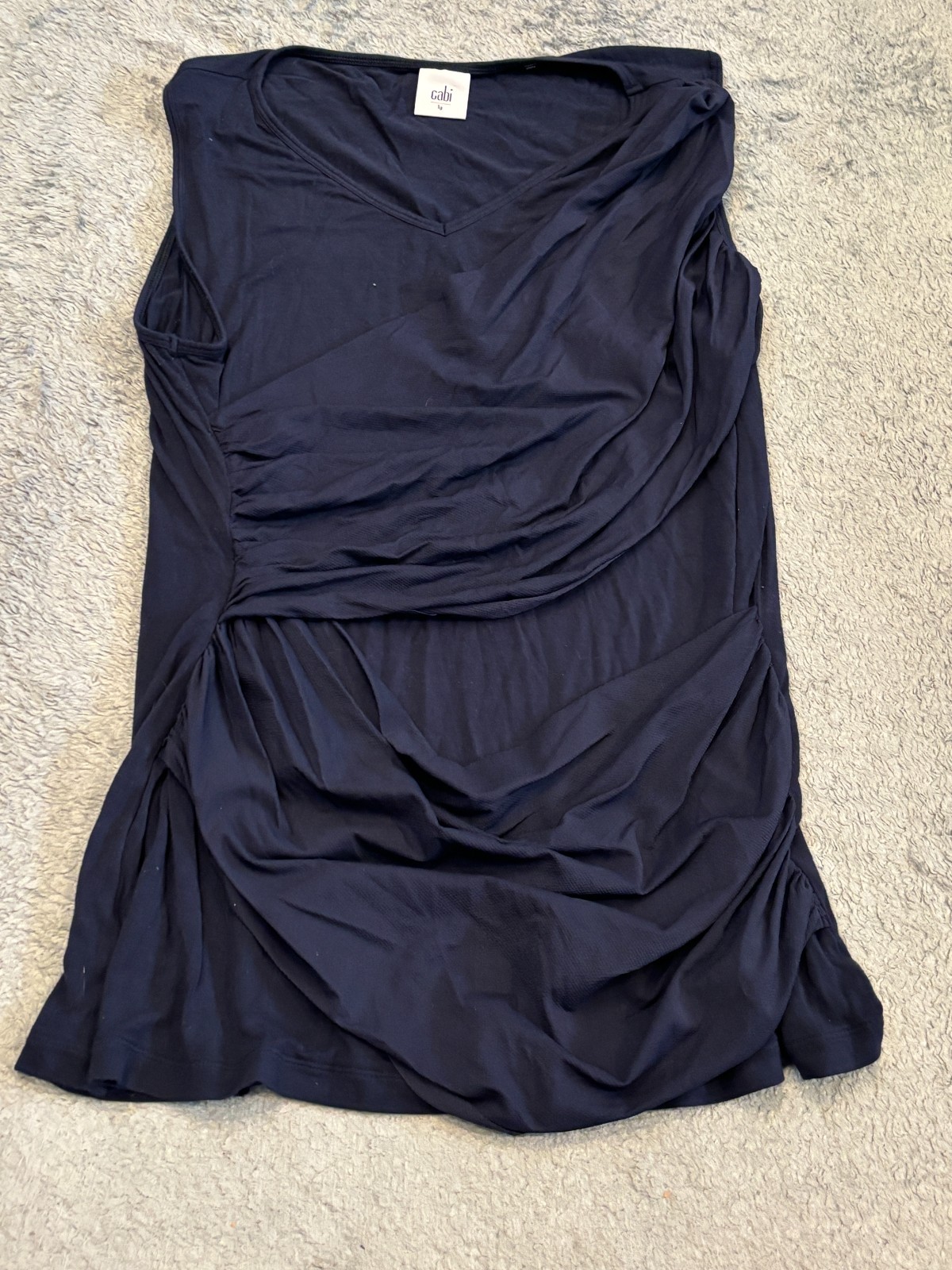 Cabi Sleeveless Tank Ruched Detail Womens Large Navy Blue V Neck Style 5071
