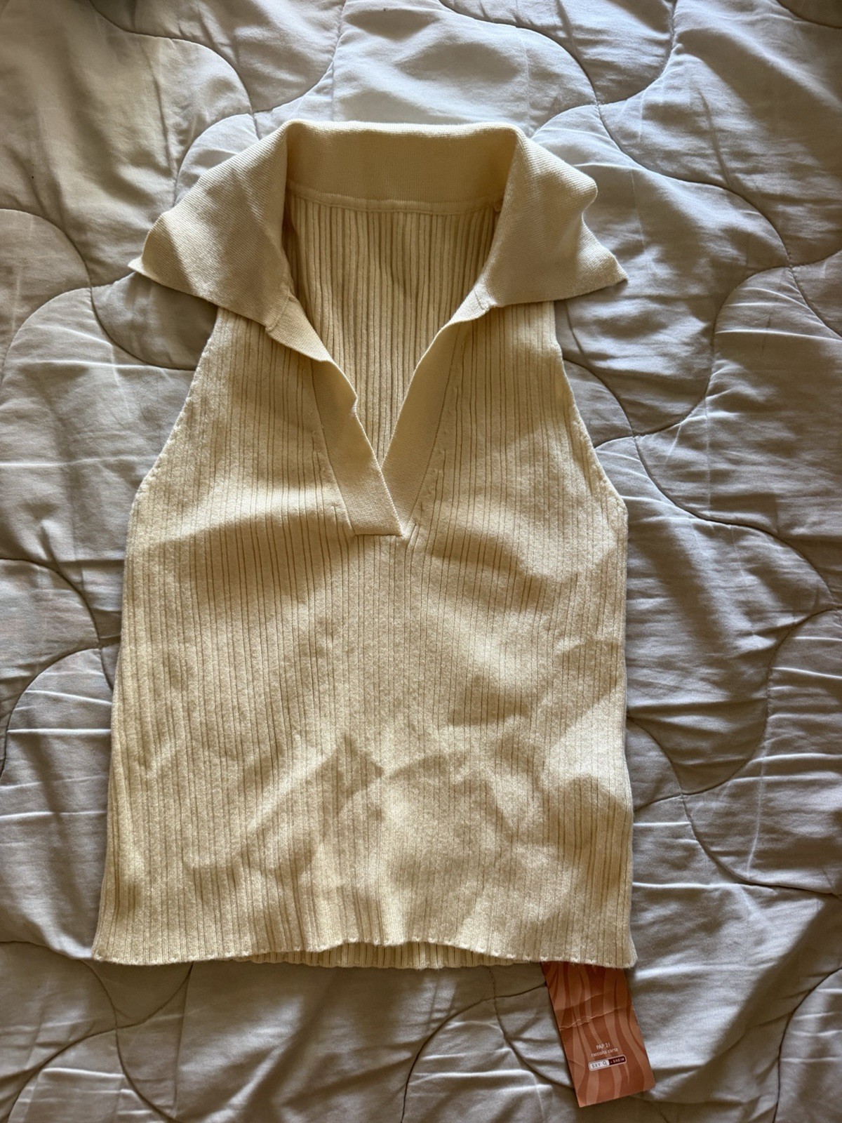 SHEIN SXY Women’s Rib-Knit Sleeveless Collared Top Beige XS