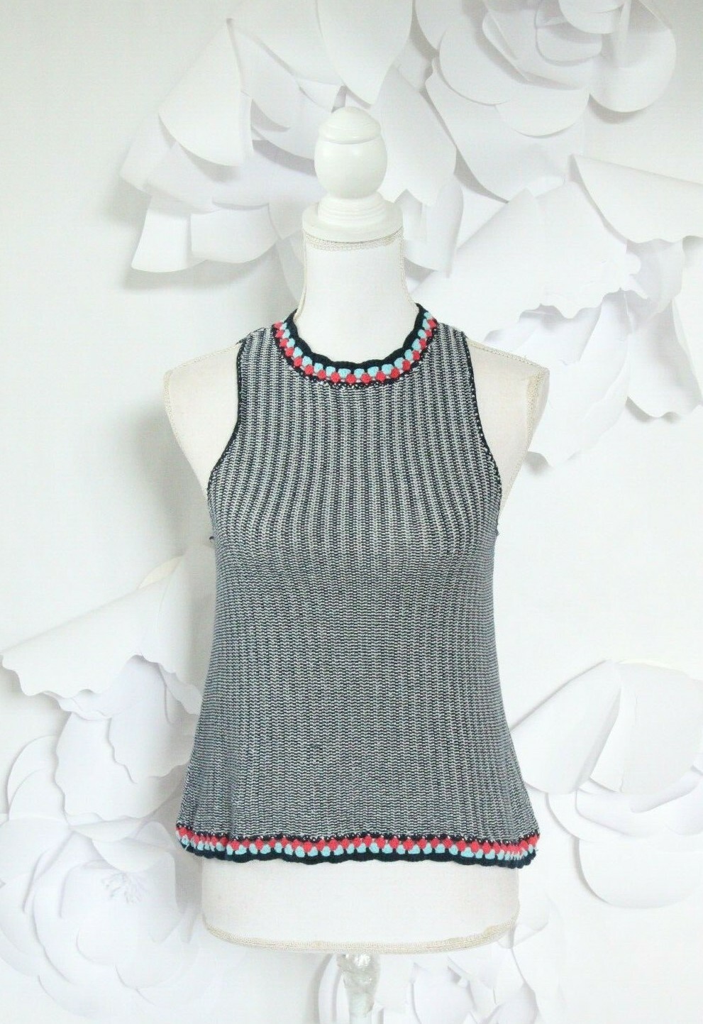 THML Boho Mock Crochet Top Sweater Women’s S Blue Sleeveless Casual