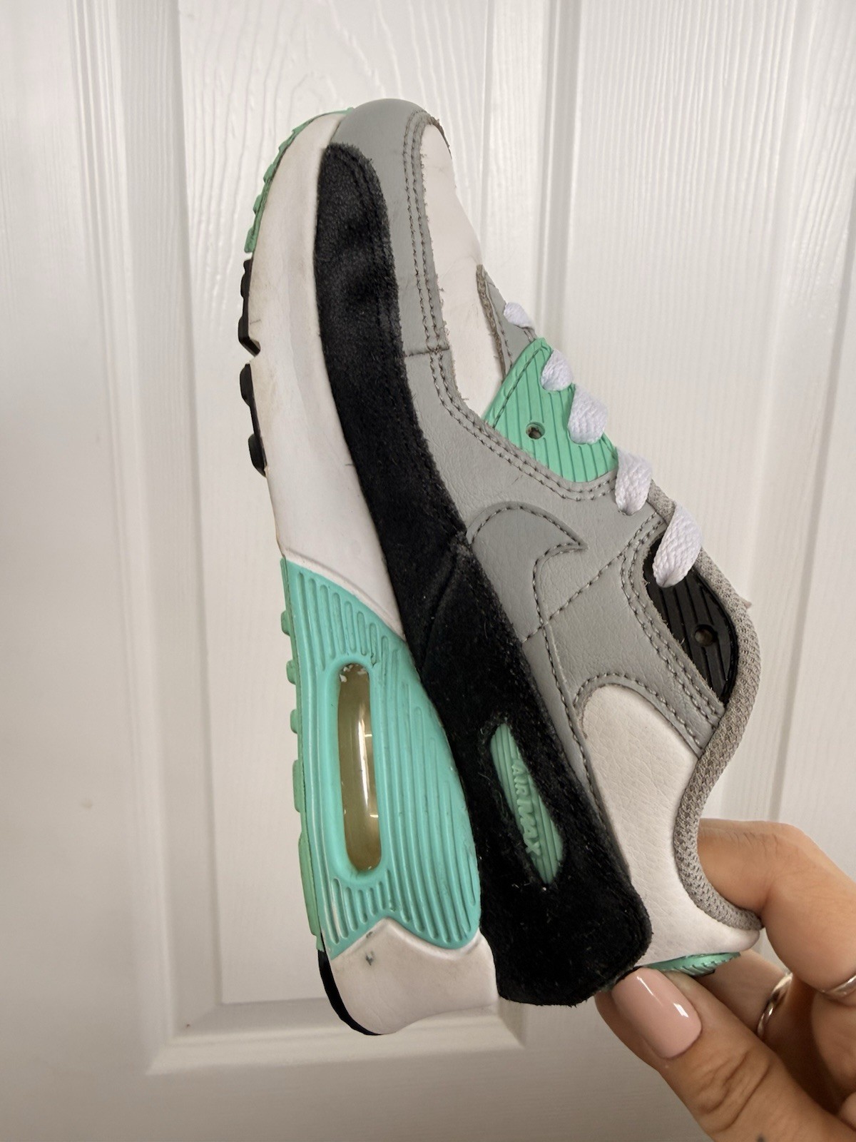 Nike Air Max 90 Sneaker White Gray Mint Green Lace Up Size 2Y