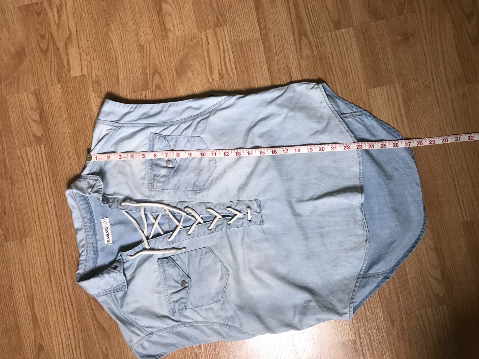 Blanknyc Chambray Shirt Womens S Lace Up Collared Flap Pockets Distressed