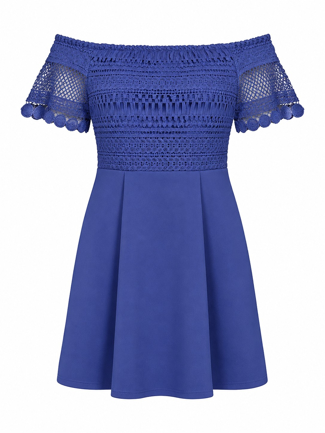 Francesca’s Blue Off Shoulder Lace Crochet Fit & Flare Mini Dress Womens Medium