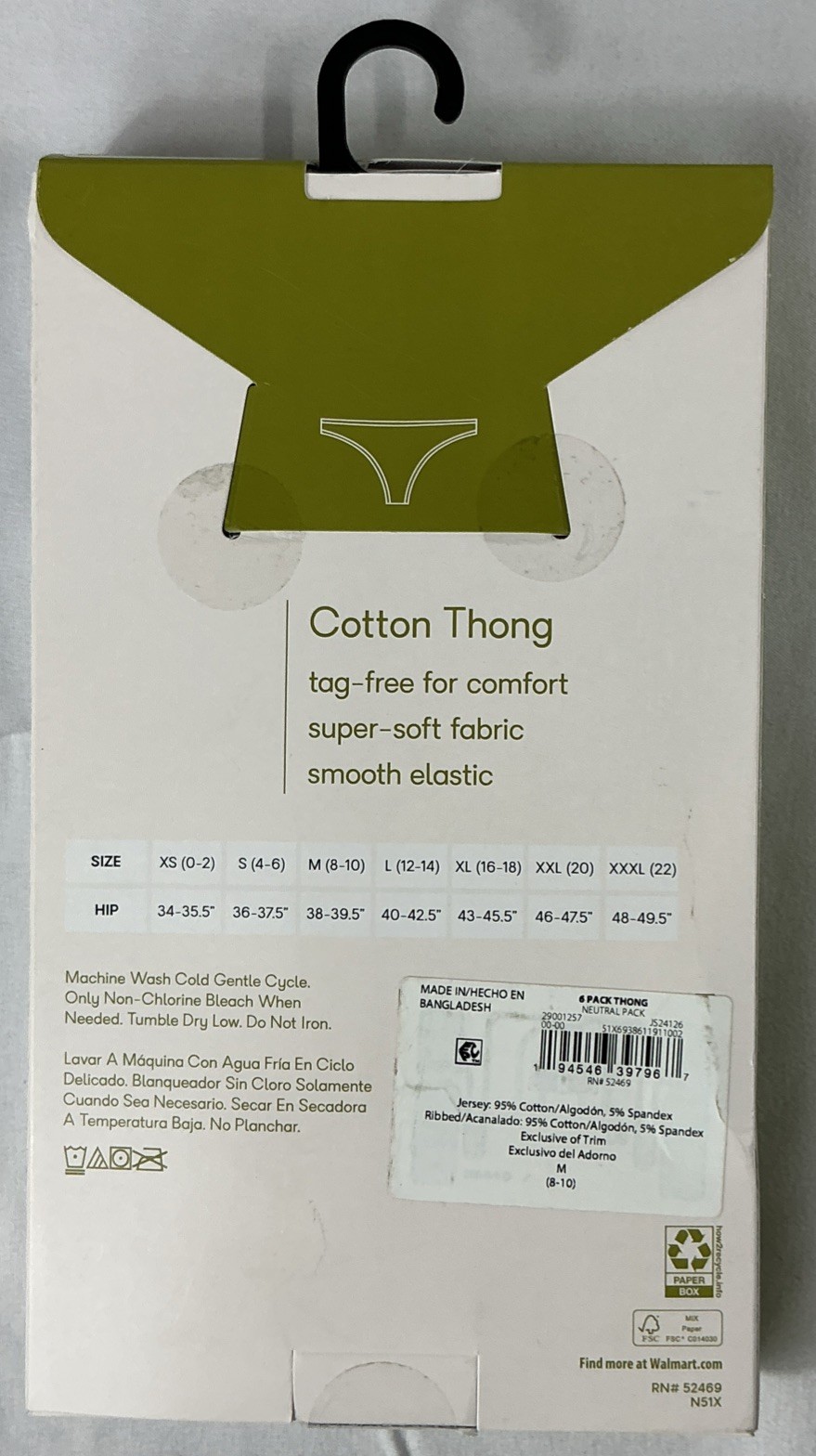 Joyspun Women’s 6 Pair Cotton Thong M (8-10) New In Box