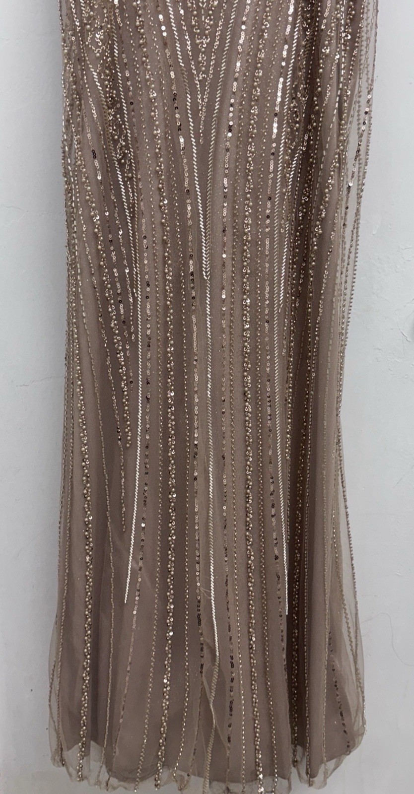 Ladivine by Cinderella Divine Champagne Beaded Sequin Mesh Gown Dress Size 12P