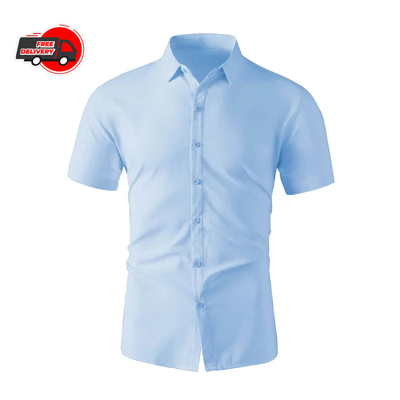 Mens Business Casual Solid Color Short Sleeve Summer Shirt No Iron Beach Gift