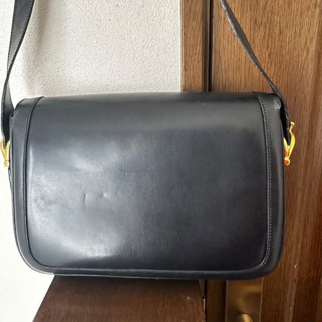 CELINE Horse Carriage Women’s Shoulder Bag Leather Black Gold Hardware Used