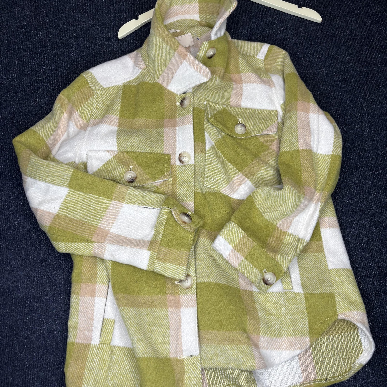 BLANKNYC Jacket Womens XS Green White Plaid Shacket Button Pockets Oversized