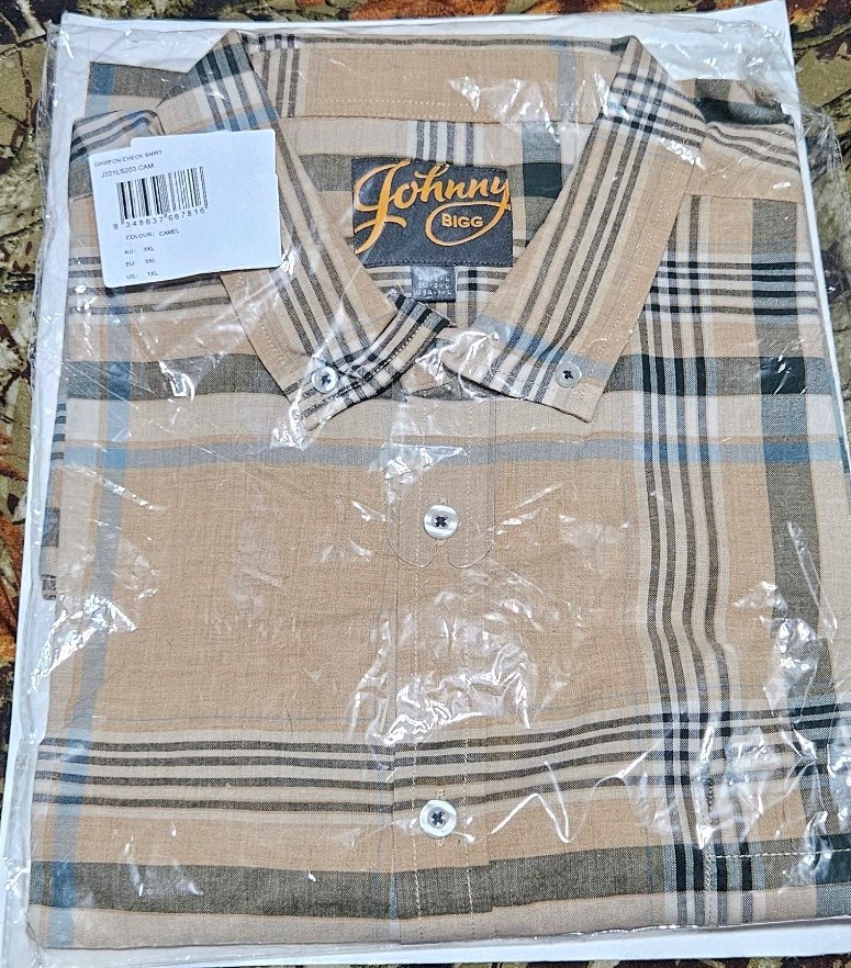 Johnny Bigg Dawson Check Shirt Camel 1XL Long Sleeve Button-Down Button-Up