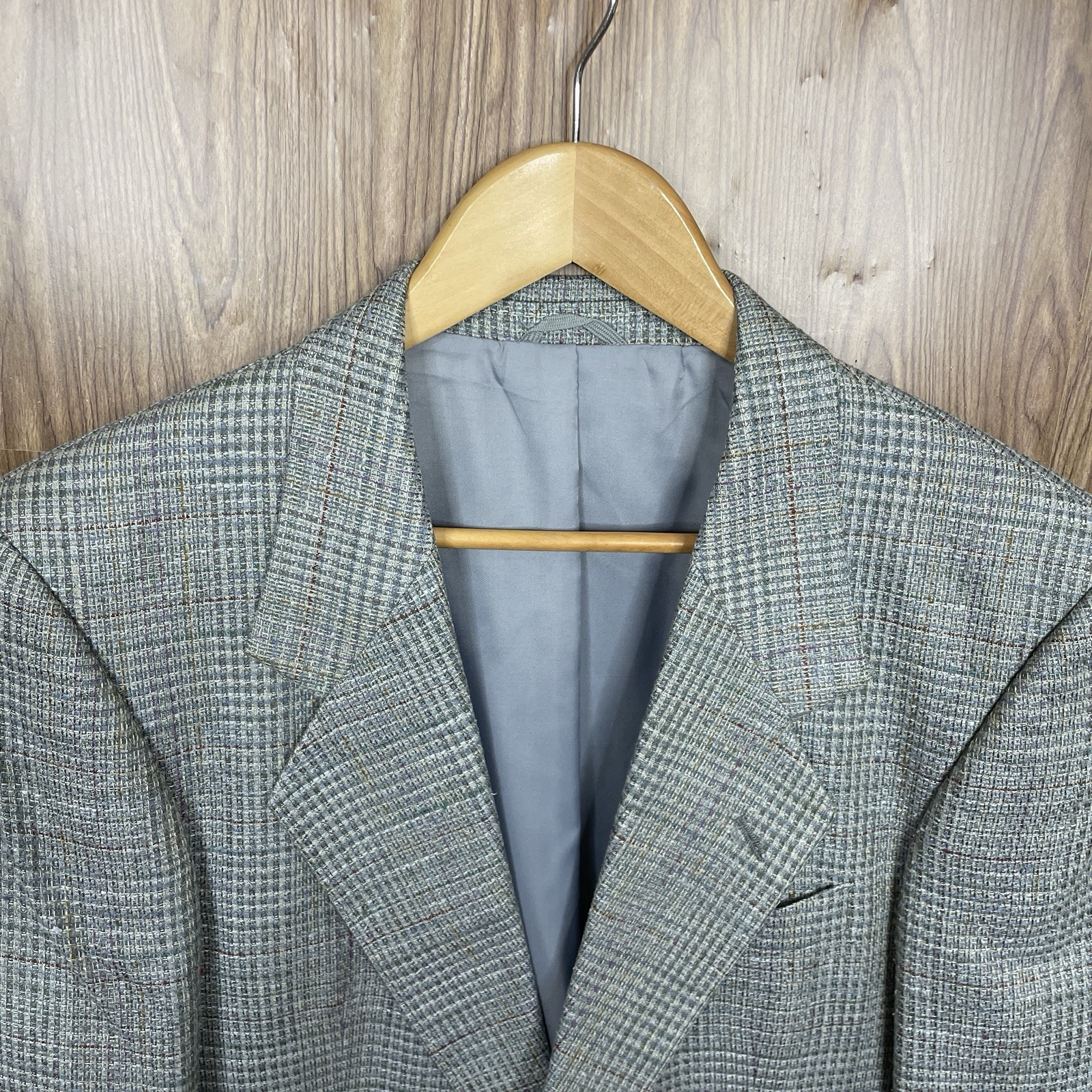 Vahans Sport Coat Mens 38R Gray Blue Multicolor Windowpane Textured Wool