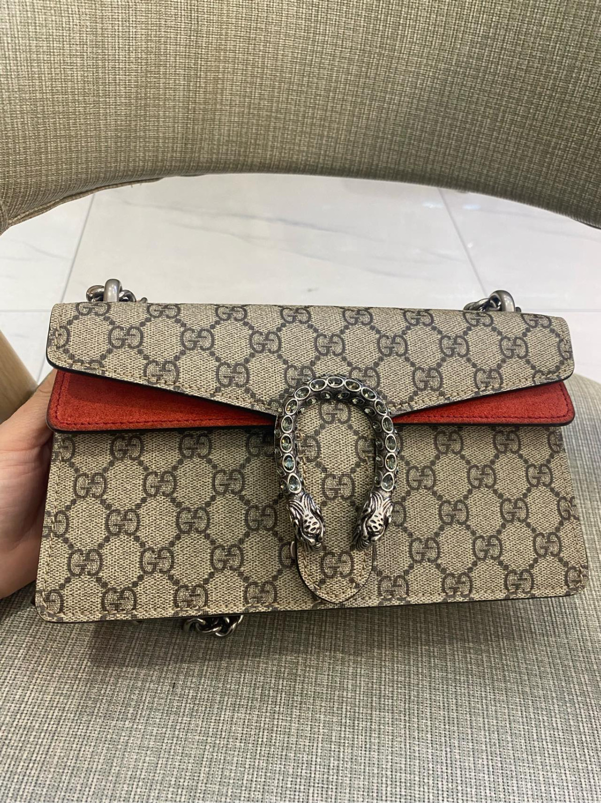 Authentic Gucci Dionysus Medium GG Supreme Canvas and Suede Shoulder Bag eBay AG