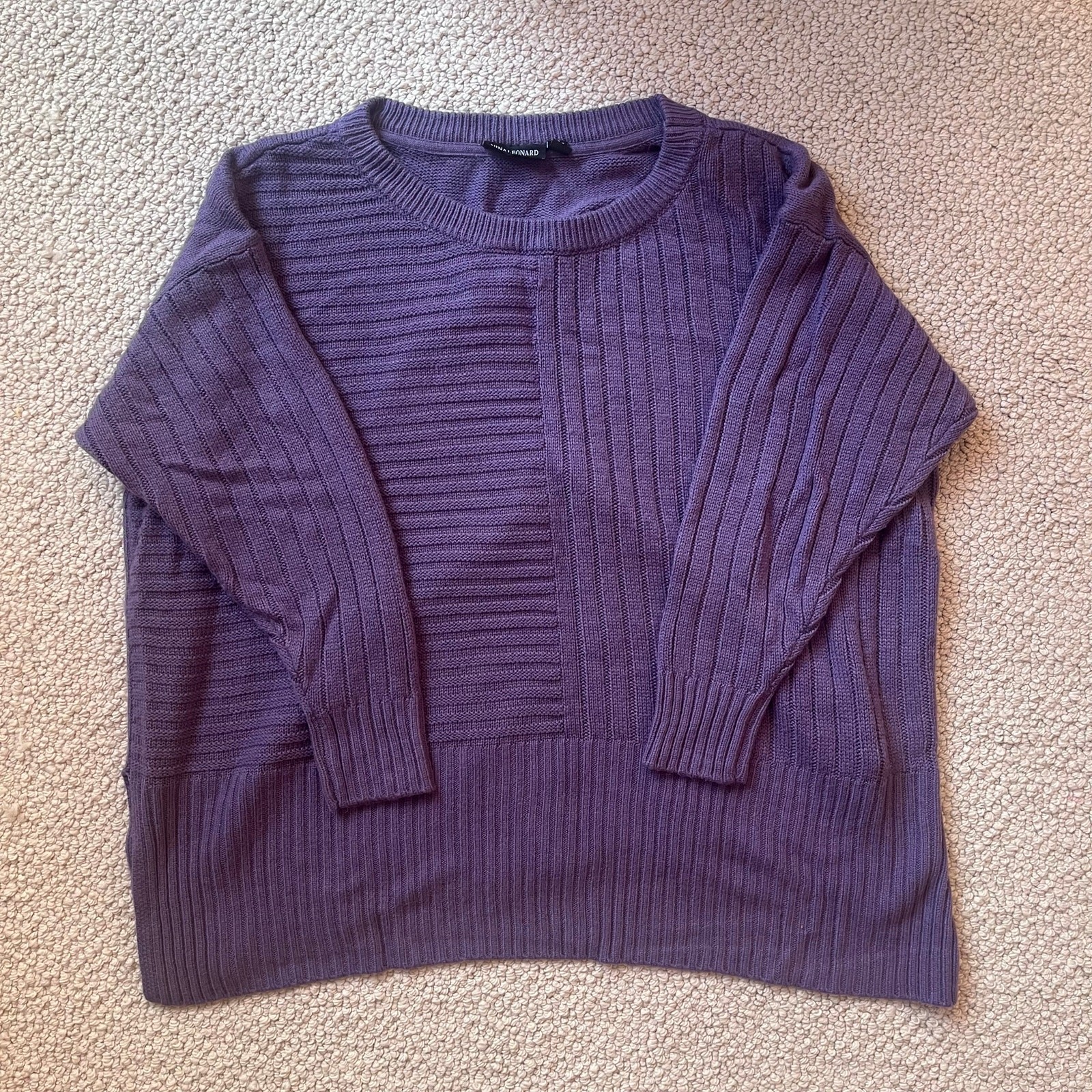 Nina Leonard Mixed Ribbed Boxy Purple Sweater