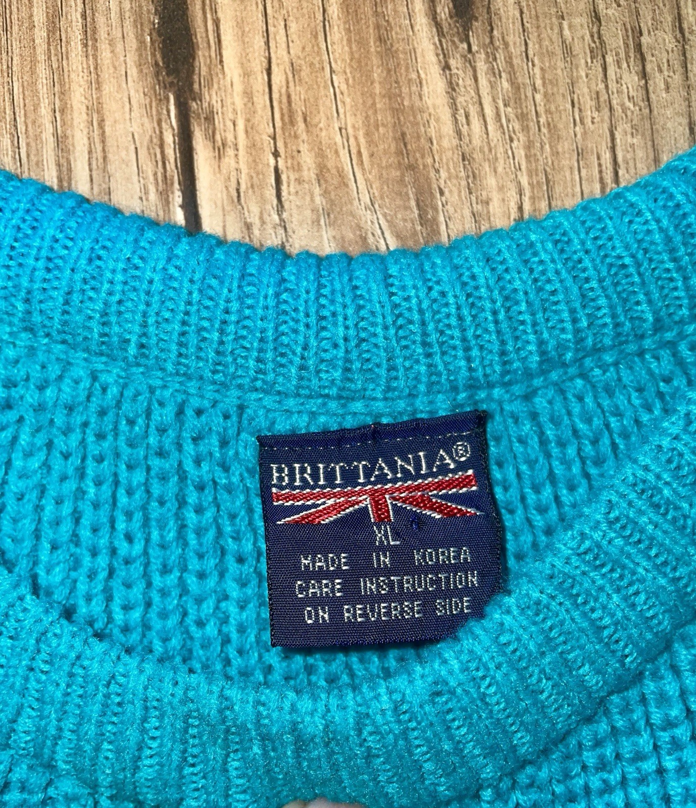 Vintage 80’s Brittania Long Sleeve Chunky Knit Shaker Sweater Teal Mens Sz Large