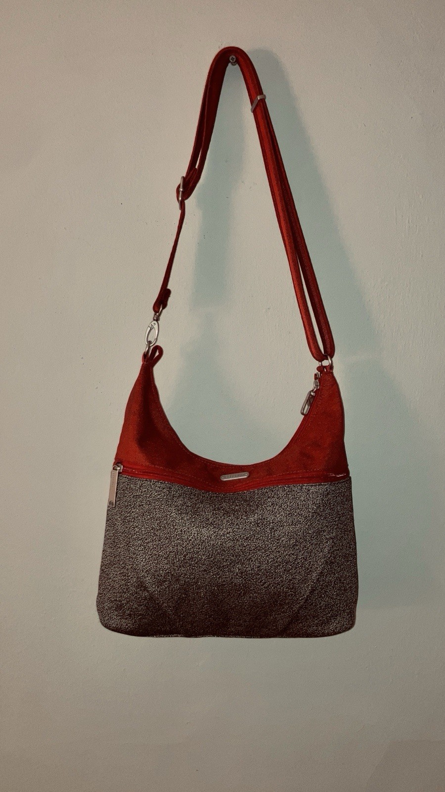 Baggallini SecurTex Anti Theft Half Moon Crossbody Red & Gray Bag