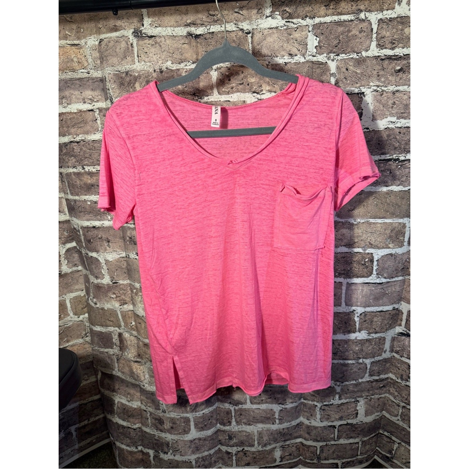 Zenana Outfitters Hot Pink V-Neck Pocket Tee
