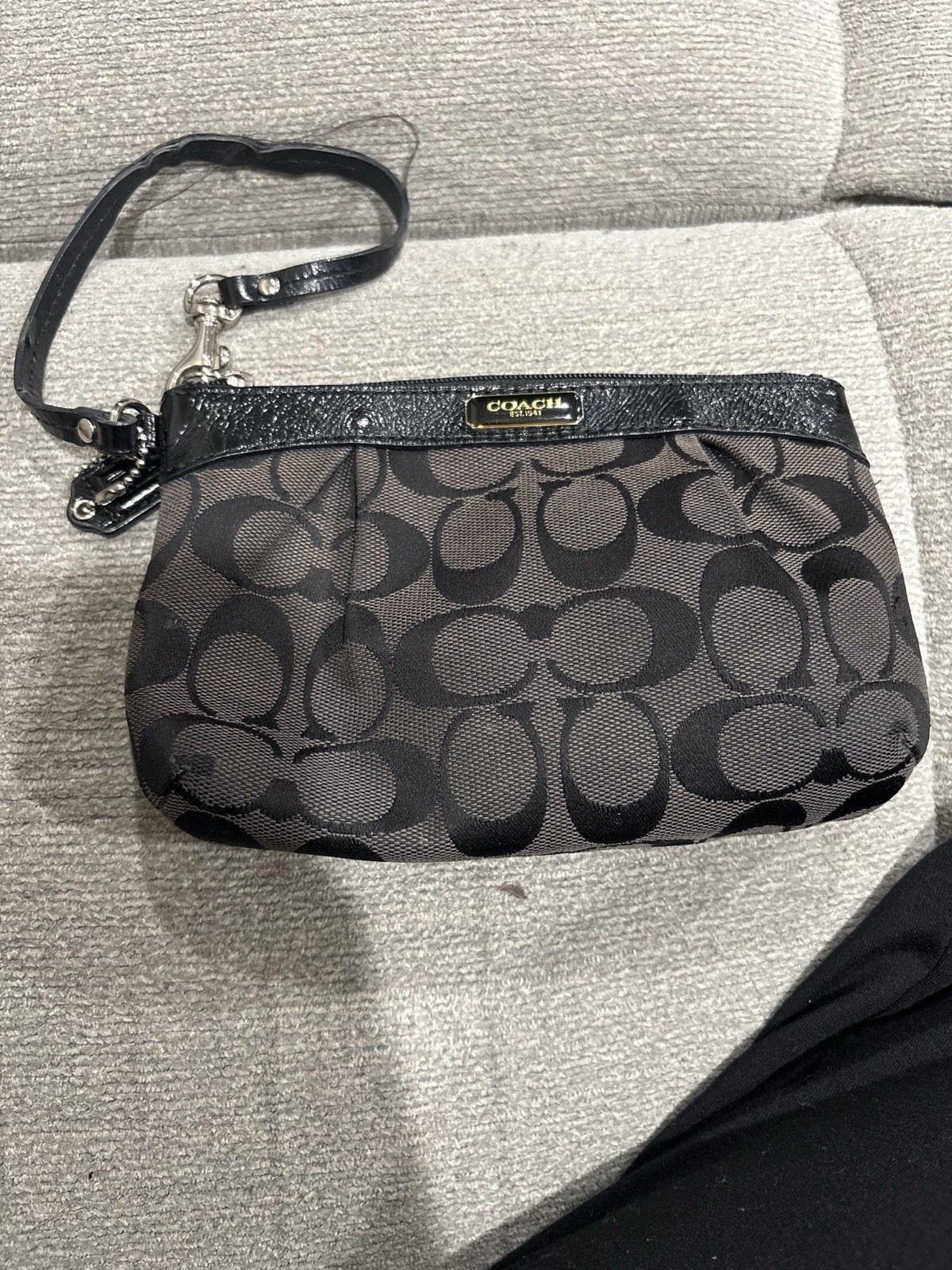 Coach Signature Jacquard Wristlet | Black Charcoal Monogram | Polished Hardware