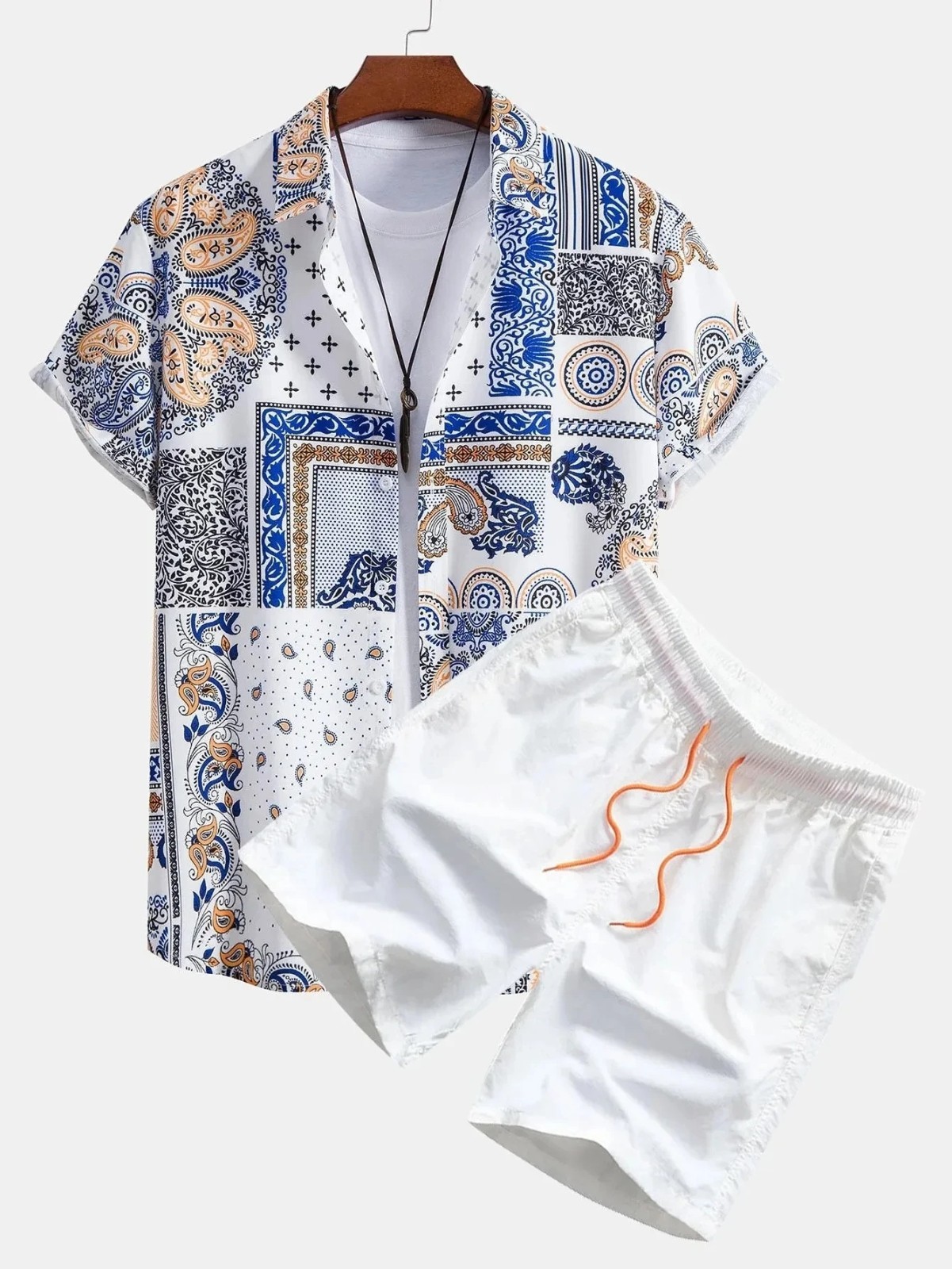 Men Summer Outfit 2-Piece Set Short Sleeve T-Shirt and Shorts Sweatsuit Set