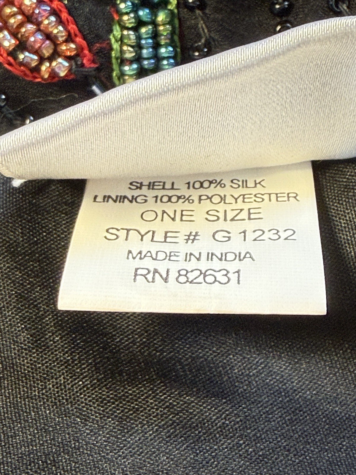 Styleworks Black Silk Scarf With Intricate Floral Beadwork New 20x76in