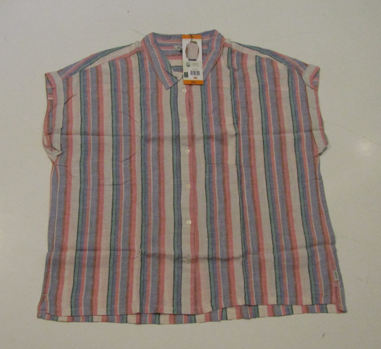 ORVIS Multi Stripe S/S Linen Blend Button Up Collared Shirt Size XXL NWT Womens