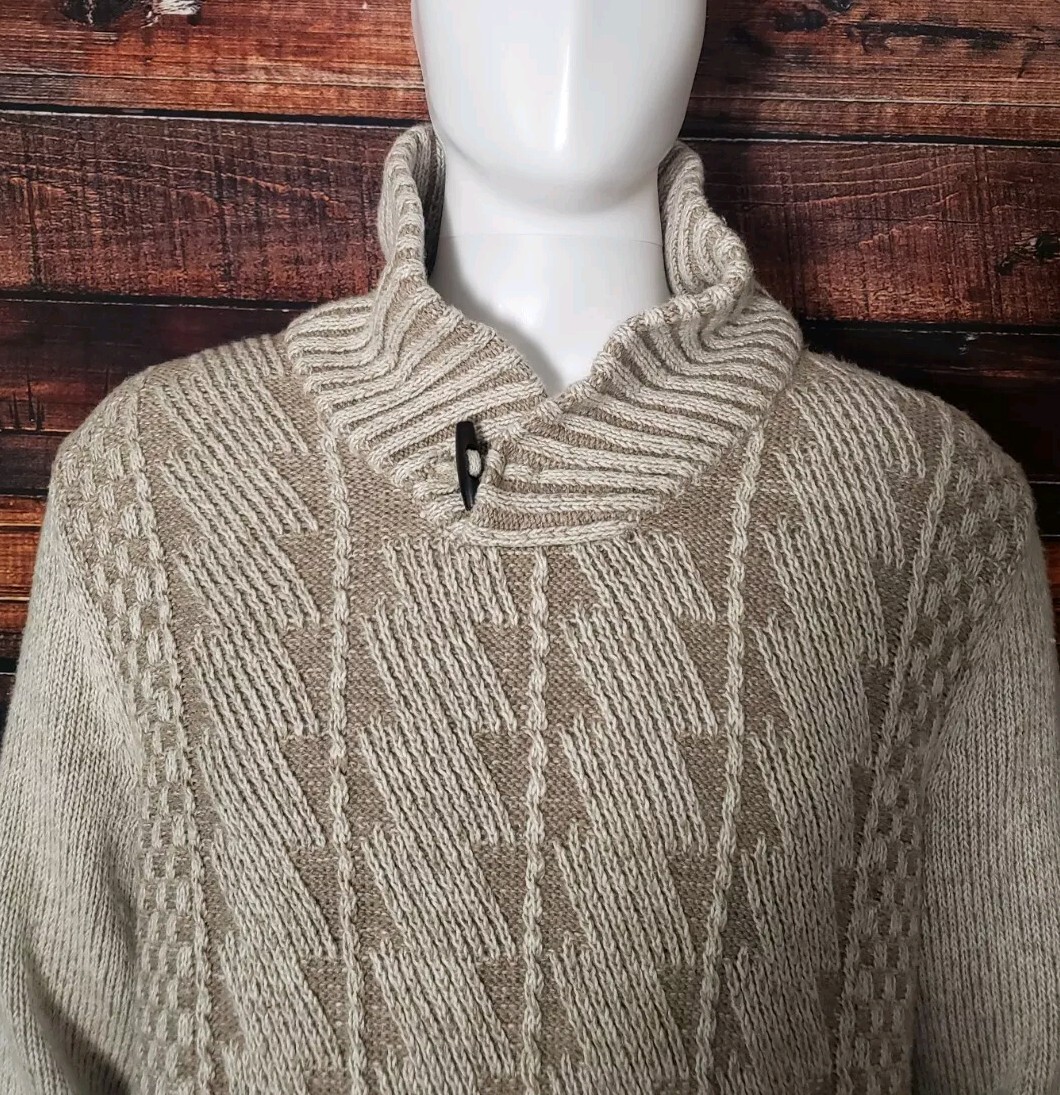 Method Sweater Size Large Beige Textured Knit Shawl Collar Toggle Button