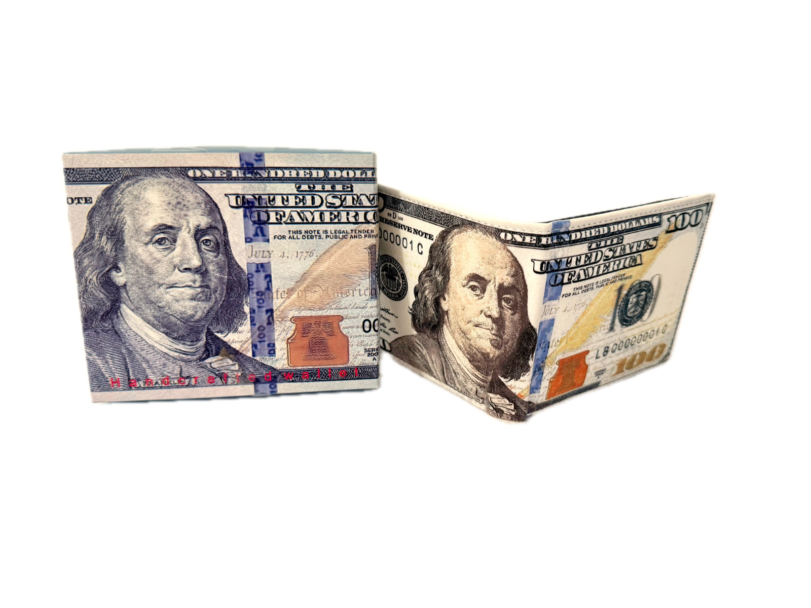 Tems Men’s Wallet $100 Dollar Bill Vegan Leather Bifold Flip ID WLT-107