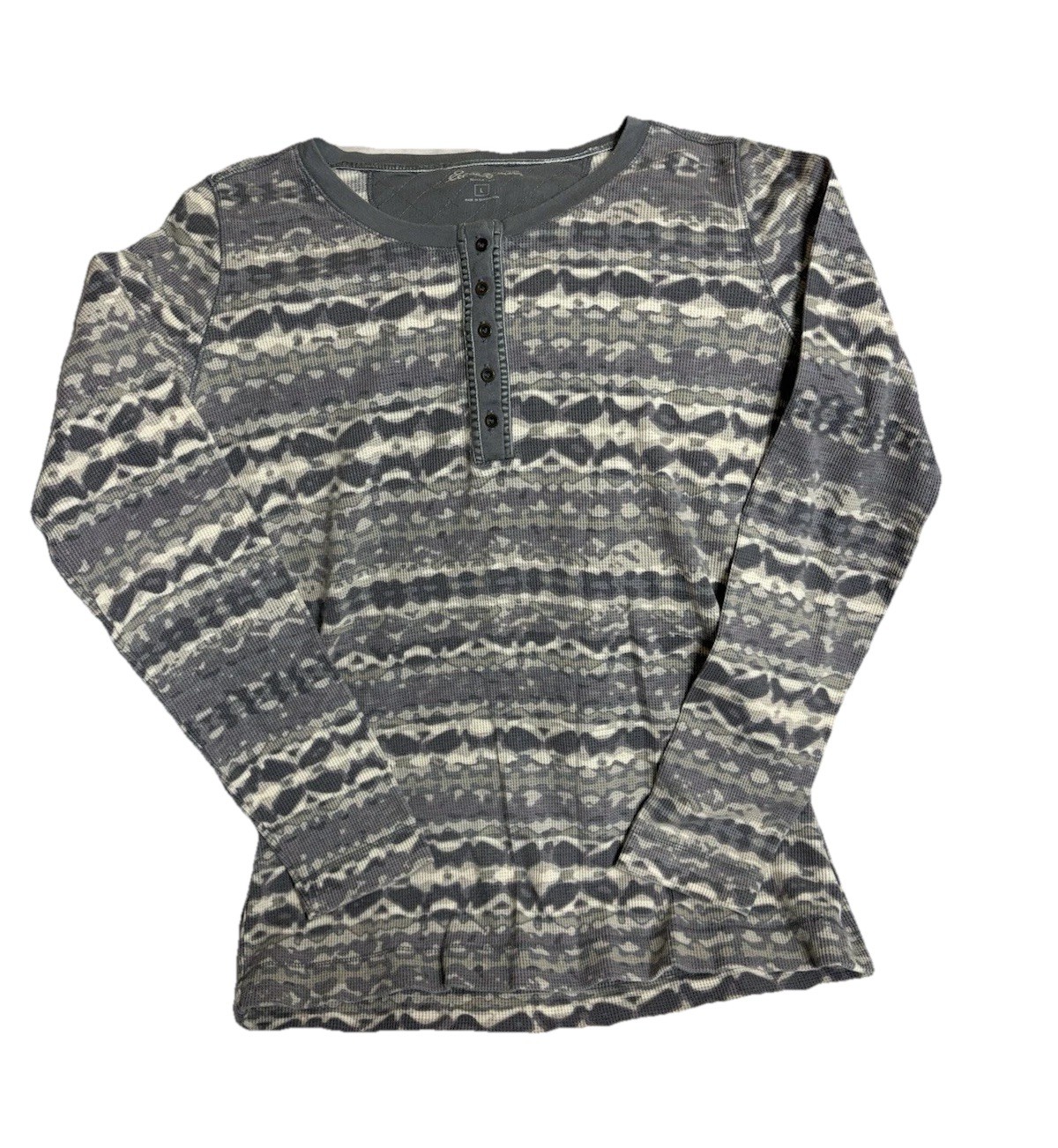 Eddie Bauer Men’s Fair Isle Waffle-Knit Henley Sweater Gray/White Size L
