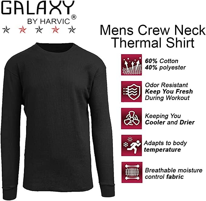 Men’s Crew Neck Waffle-Knit Long Sleeve Thermal Shirts (S-5XL) NWT Free Shipping