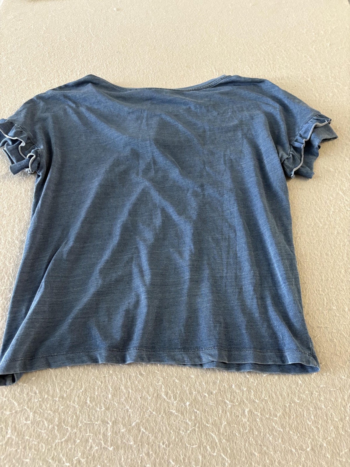 Jane And Delancey Shirt Womens Small Blue Ruffle Short Sleeve Tencel Tee Top