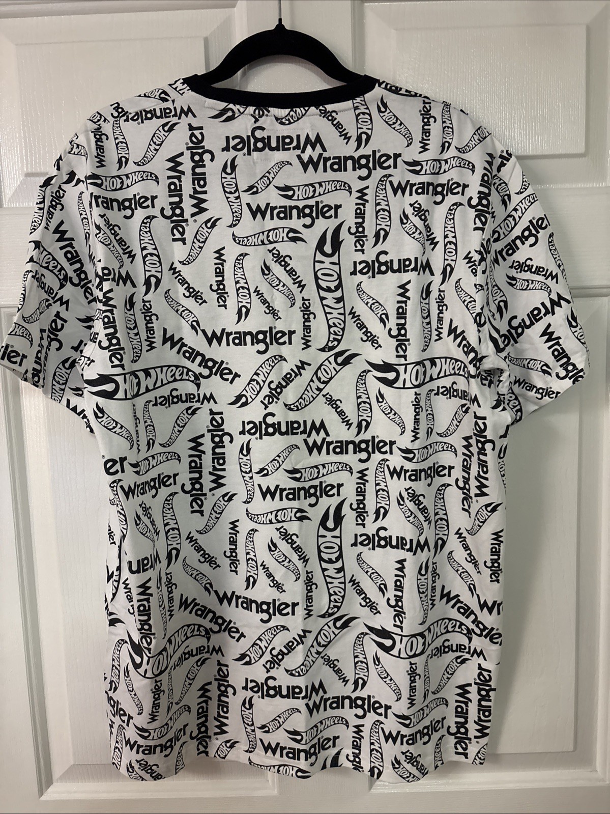 Wrangler Hot Wheels Tee Men Large L Large Black White All Over Print Logo Cotton