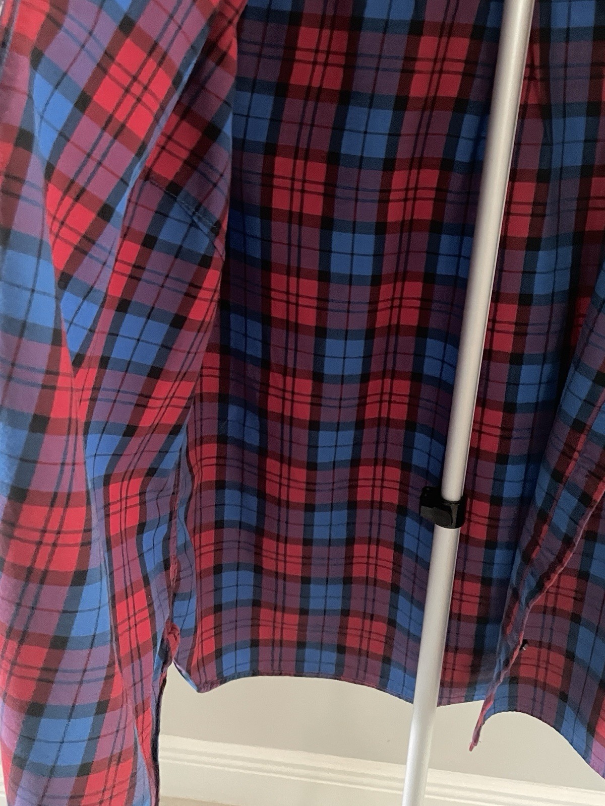 Talbots Womens Red Blue Purple Plaid Button Down 100% Cotton Long Sleeve Shirt