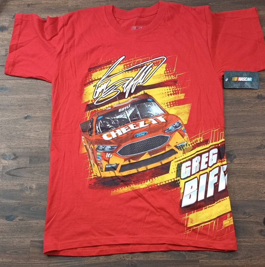 Greg Biffle #16 NASCAR Red AOP Wrap Around Cheez-IT Graphic Tee Size Large NWT